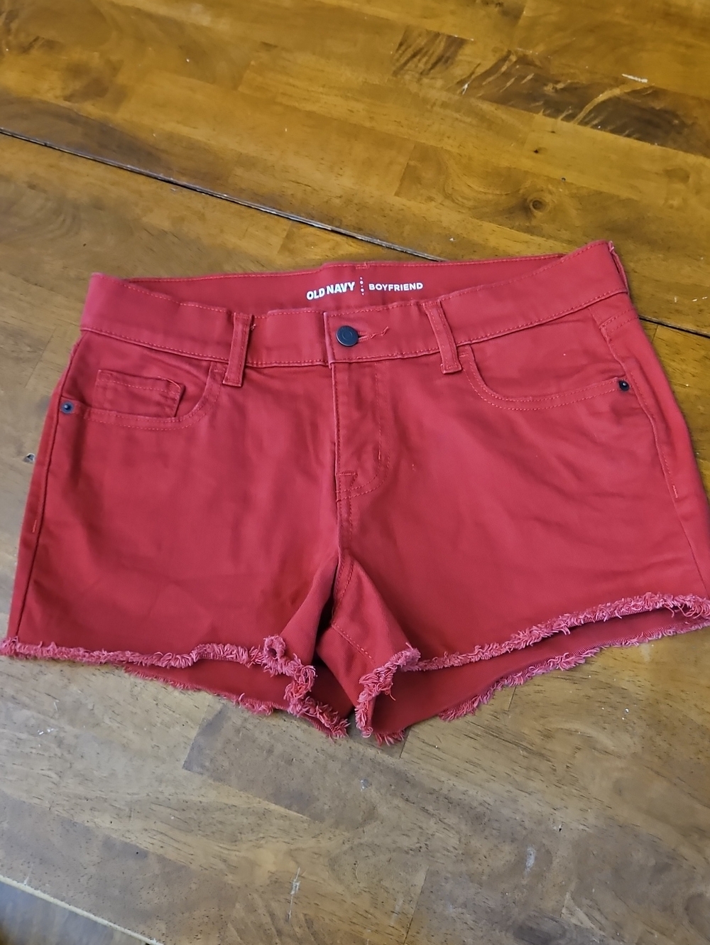 Old Navy Red Frayed Hem Boyfriend Jean Shorts